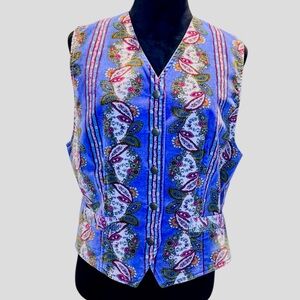 Vintage Lizwear Velvet Floral Paisley  Vest Medium Petite 90's